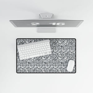 Monochrome Retro Gears Desk Mat — Large Gaming/Office Mouse Pad