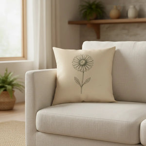 DipaliZ daisy botanical cushion shown in an 18 by 18 inch size