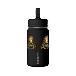 Toad-ally Awesome cartoon frog printed on a black DipaliZ stainless steel mini water bottle