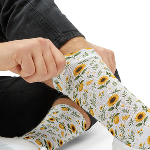 Sunflower Sublimation Socks — Floral Crew Socks with Yellow Sunflower Print