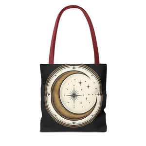Celestial Crescent Moon Tote Bag – Vintage Starry Night AOP Canvas
