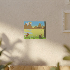 A scenery with a Squirrel and a Deer , Matte Canvas, Stretched, 0.75"
