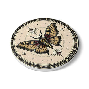 Death's-head Moth Ceramic Coaster | Gothic Butterfly Illustration, Cork Back
