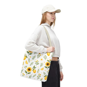 Sunflower & Lemon Pattern Tote Bag — Floral Summer Market Tote