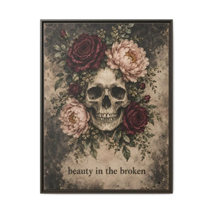 Beauty in the broken skull and floral framed canvas wall art - printable