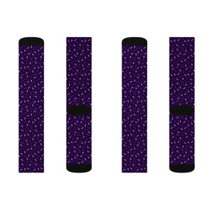 Purple Crescent Moon Sublimation Socks — Mystical Night Sky Crew Socks
