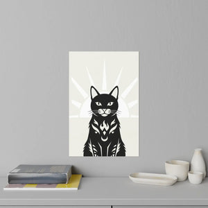 DipaliZ Black Cat Sunrise wall decal with a cat silhouette