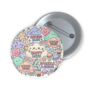Kawaii Club "Happy Days" Pin Button — Cute Pastel Badge for Jackets & Backpacks
