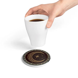 Ornate Crescent Moon coaster | Ceramic Coaster, Celestial Star Design