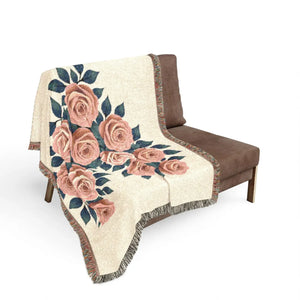 Woven Blanket — Vintage Rose Floral Throw Blanket (Pink & Teal Options)
