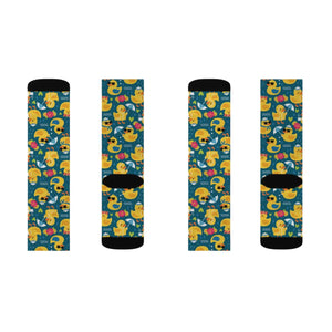 Rubber Duck Pattern Socks — Cute Yellow Duck Sublimation Crew Socks