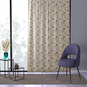 Sheer DipaliZ curtain panel printed with rust and sage autumn botanicals