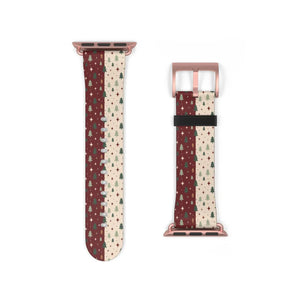 Holiday Pine Tree Pattern Watch Band — Festive Red & Cream Apple Watch Strap