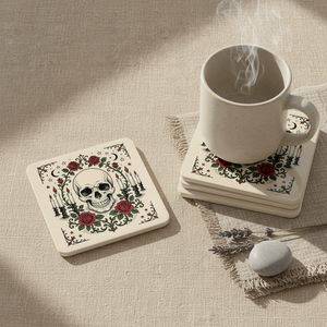 Skull & Roses Cork Coaster Set — Gothic Candlelight Drink Coasters