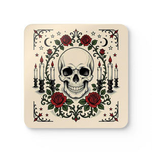 Skull & Roses Cork Coaster Set — Gothic Candlelight Drink Coasters