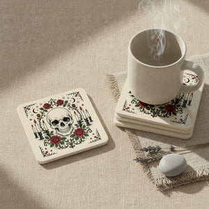 Skull and roses candlelight cork coaster by DipaliZ, lit from one side