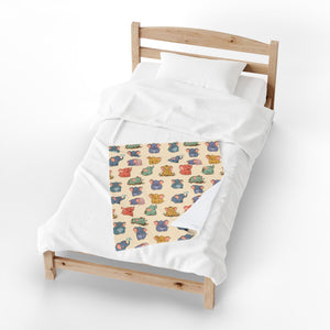 Plush Baby Blanket — Pastel Elephant Pattern Velveteen Throw