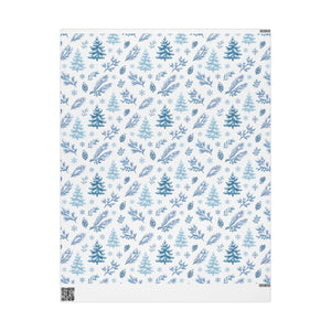 Winter Blue Feather Wrapping Paper Roll — Elegant Feather & Pinecone Gift Wrap