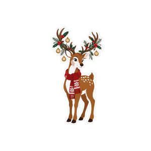 Kiss-cut vinyl decal – festive christmas reindeer with antlers - home decor decals