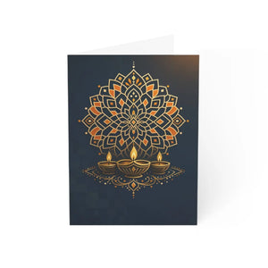 Diwali mandala greeting cards, gold diya design (pack of 1 10 30 50)
