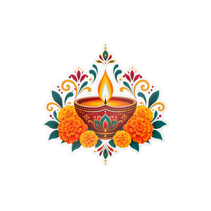 Diwali diya and marigold floral kiss-cut vinyl decal - home decor decals
