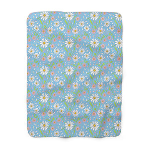 Daisy Meadow Sherpa Blanket — Soft Floral Fleece Throw