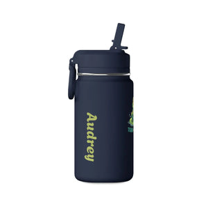 Pink Mini Water Bottle with Cute Frog "Toad-ally Slick" Design — Personalized Kids Straw Bottle