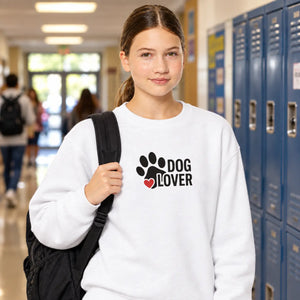 Youth 'Dog Lover' Crewneck Sweatshirt - Paw Print Heart Design