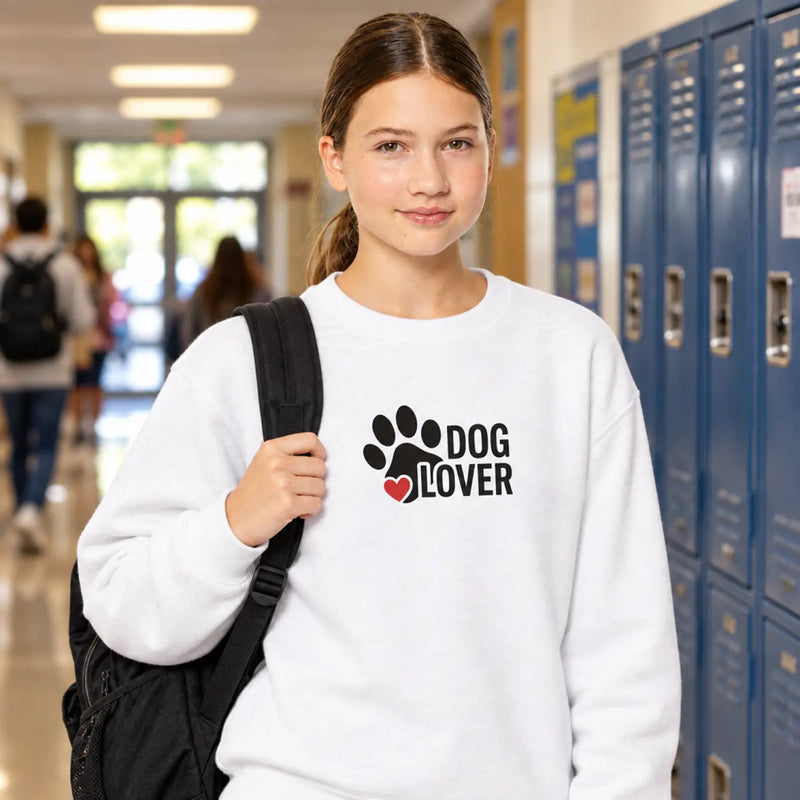 Youth 'Dog Lover' Crewneck Sweatshirt - Paw Print Heart Design