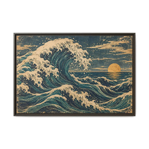 Framed canvas wall art vintage japanese great wave ocean print - printable