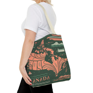 Canada Map, 100% Polyester, black cotton handles, AOP Tote Bag
