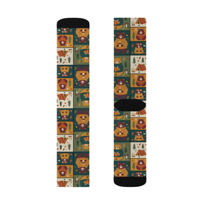 Autumn Patchwork Fox Socks — Cute Fall Animal Sublimation Crew Socks