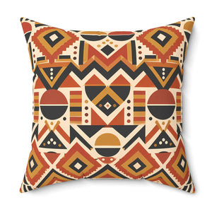 Geometric Afrohemian Tribal Throw Pillow — Rust & Mustard Aztec Pattern