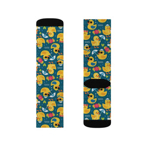 Rubber Duck Pattern Socks — Cute Yellow Duck Sublimation Crew Socks