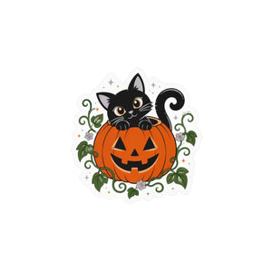 Halloween black cat pumpkin kiss-cut vinyl decal - home decor decals