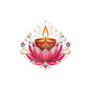 Lotus diya kiss-cut vinyl decal for diwali - home decor decals