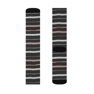 Striped Sublimation Socks — Black, Gray & Rose Crew Socks