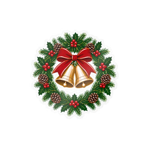 Christmas bell wreath kiss-cut vinyl decal - home decor decals
