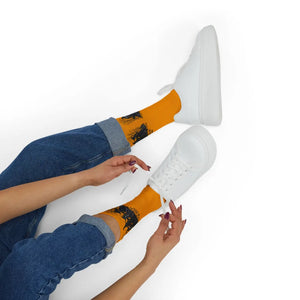 Witches Graphic Socks — Yellow Sublimation Crew Socks with “Girls will be girls” Design