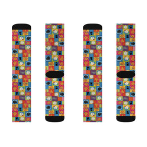 Colorful Patchwork Art Socks — Vibrant Sublimation Crew Socks