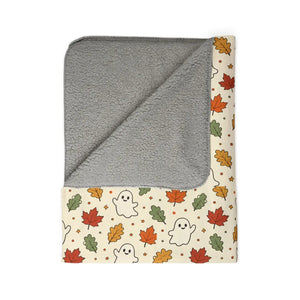 Autumn Ghosts Sherpa Blanket — Cozy Fall Leaves Fleece Throw