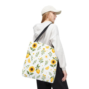 Sunflower & Lemon Pattern Tote Bag — Floral Summer Market Tote