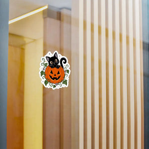 Halloween black cat pumpkin kiss-cut vinyl decal - home decor decals