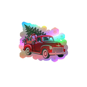 Vintage red christmas truck kiss-cut vinyl decal - home decor decals