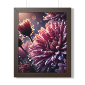 Chrysanthemum with dew drops framed vertical poster - posters