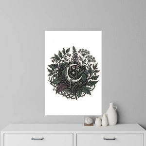 Botanical moon wall decal by DipaliZ with a crescent inside a herb wreath