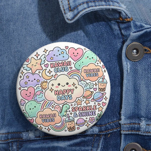 Kawaii Club "Happy Days" Pin Button — Cute Pastel Badge for Jackets & Backpacks