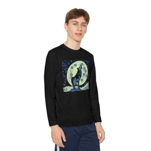A wolf howling at the moon, starry night, Youth Long Sleeve Competitor Tee