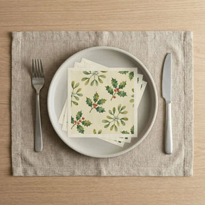 Holiday Holly & Mistletoe Napkins — Christmas Party Paper Napkins