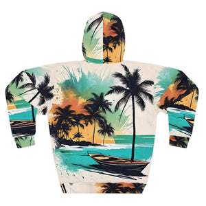 Beach with palm trees, AOP Unisex Pullover Hoodie